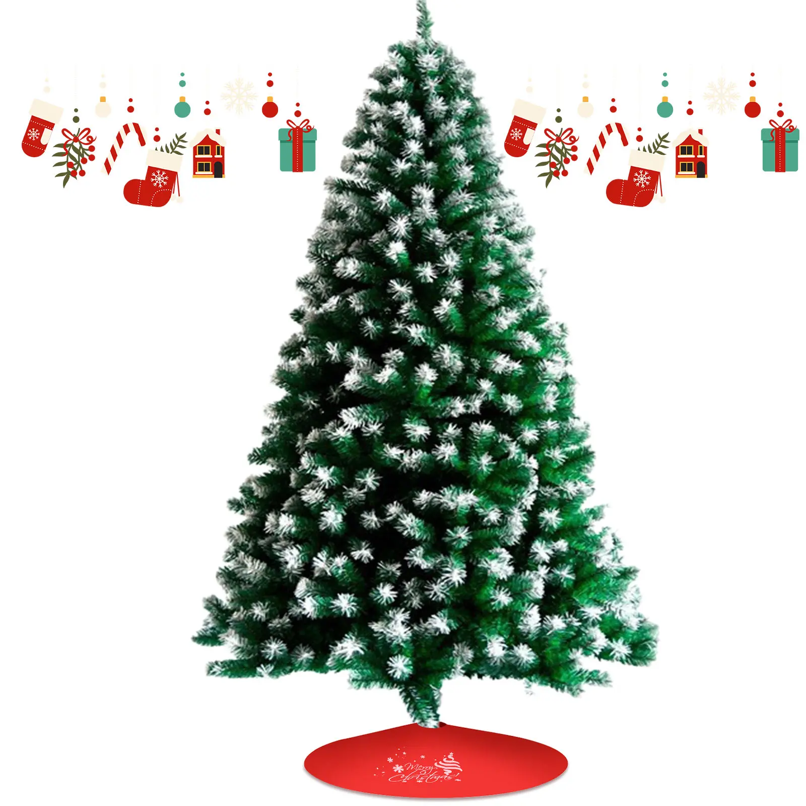 7ft / 8ft Snow Flocked Artificial Christmas Tree, Unlit Holiday Xmas Snowy Tree with 1000 Branch Tips, Foldable Stand, Metal Hinges, Easy Assembly, Holiday Fake Xmas Tree for Home, Outdoor, Indoor Decor