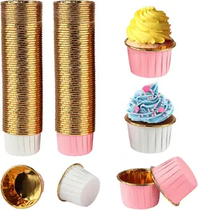 Pack of 120 Muffin Cases Paper, Chocolate Moulds, Waterproof and Oil-proof Mini Muffins, Paper Cups, Cupcake Cases for Birthday, Wedding, Party (White, Pink)