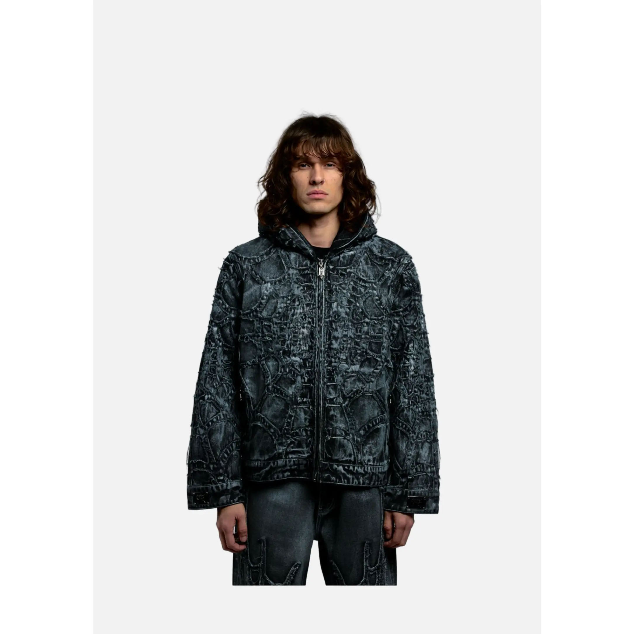 Revenge | SPIDER WEB DENIM JACKET WAXED BLACK