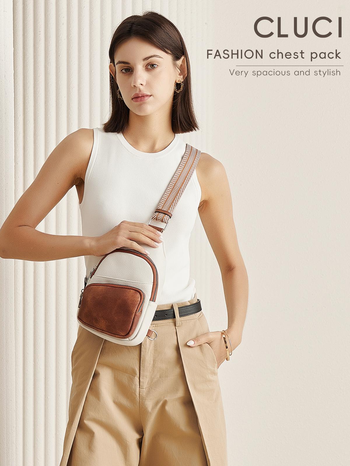 CLUCI TikTokShopSpringGlowUp Small Sling Bag for Women and men, Vegan Leather Fanny Pack Crossbody Bag with Guitar Strap, Multi Pockets, Zipper Closure