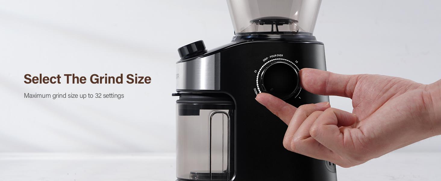 SHARDOR Burr Coffee Grinder 3.0, 32 Grind Settings for Espresso, Pour Over, Drip, and French Press, Adjustable Timer, Easy-Clean Chamber for Home Brewing