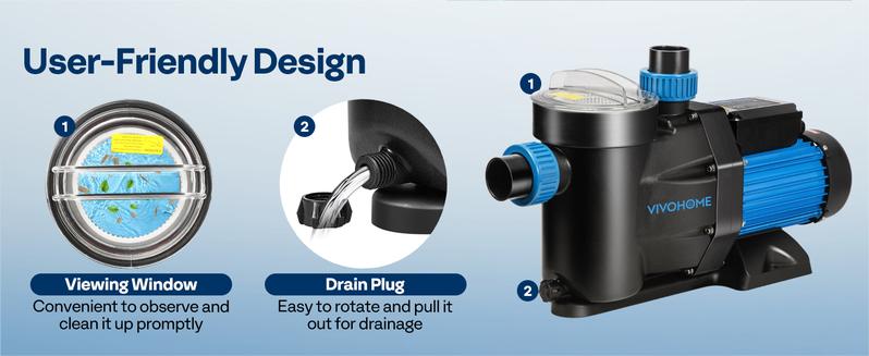 VIVOHOME 2.0HP 6500 GPH 115V Pool Pump, Self-Priming Energy Saving, 1.25" & 1.5" & 2" Inlet w/Strainer Basket for In/Above Ground Pools