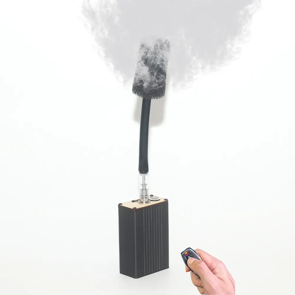 StagesFogger Palm-Shaped Handheld Fog Machine - Portable Wireless Remote, Vegetable Glycerin, Plastic Masks, Party Supplies, Games, Birthday, Portrait & Food Photography Camera Accessories for Stage Effects, Cells, Portrait Photography