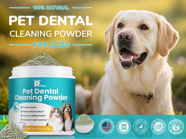 60 Servings Dog Teeth Cleaning Powder, Pet Dental Cleaning Powder for Dogs & Cats – Removes Tartar & Stains, Freshens Breath, Natural Oral Care Toothpaste Alternative,Plaque Tartar Remover with Postbiotic