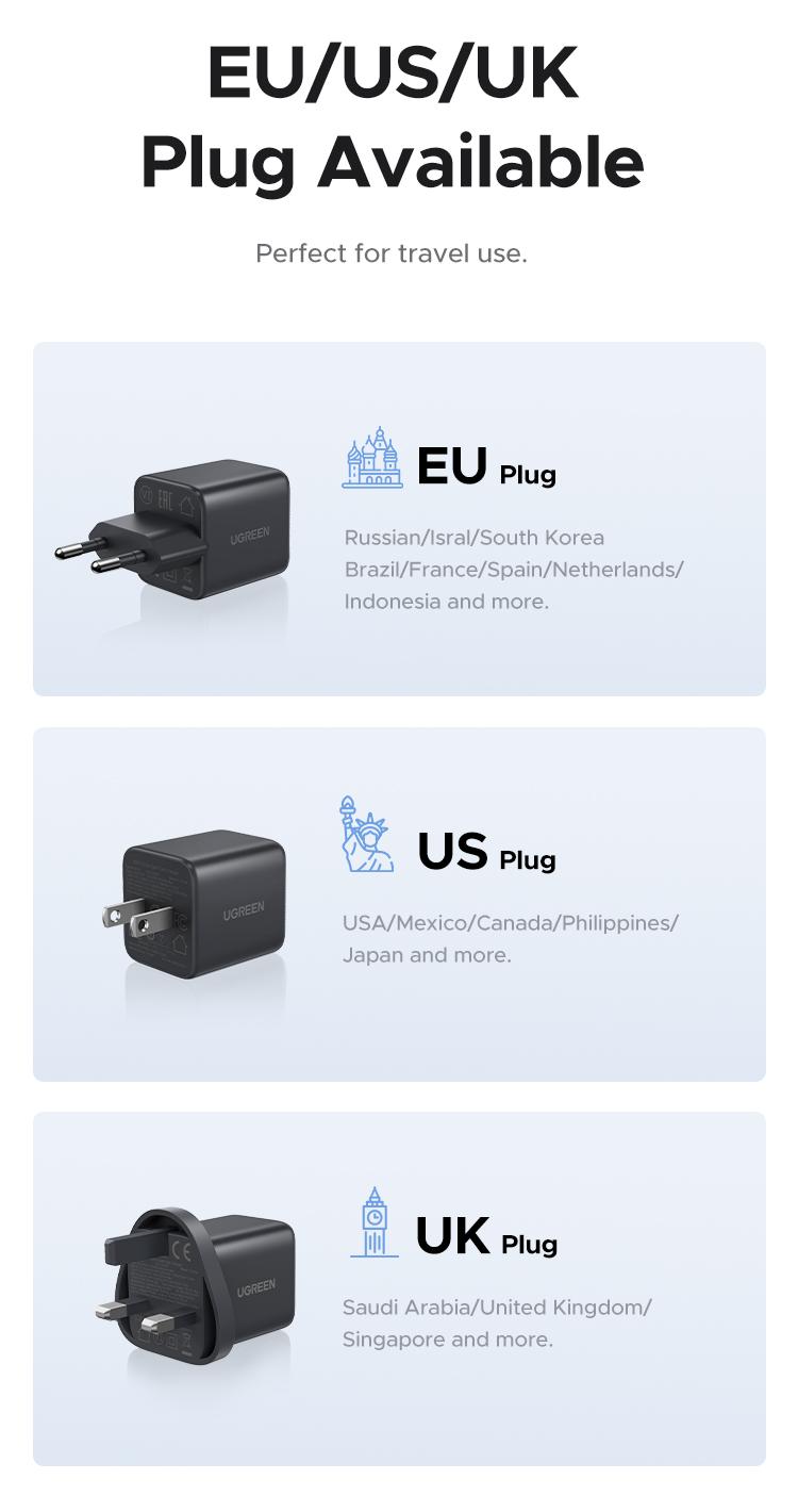 UGREEN 30W 2C1A/20W 1C1A/45W 4CIA GaN PPS Compact Fast Wall Charger Block USB-C Power Adapter for iPhone Galaxy S25/S24/S23 with Free Gift US Plug 2 USB C + 1 USB A，TikTokShopHolidayHaul