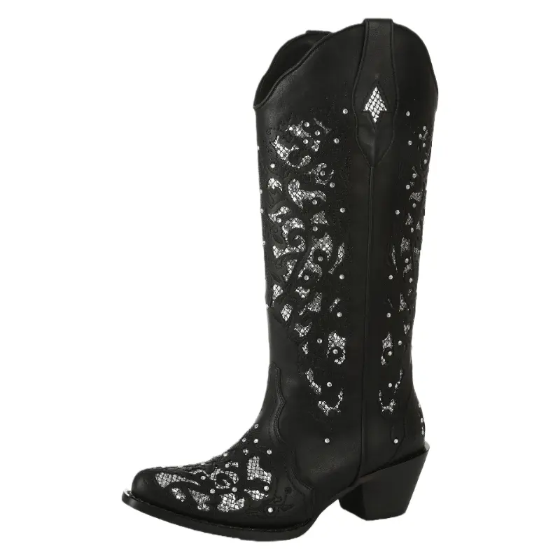 Western Cowboy Boots for Women Comfortable Calf Black Cowgirl Boot Sparkly Rhinestone Wedding Trendy Vintage Tall Glitter Boot Embroidery Chunky Heel Classic