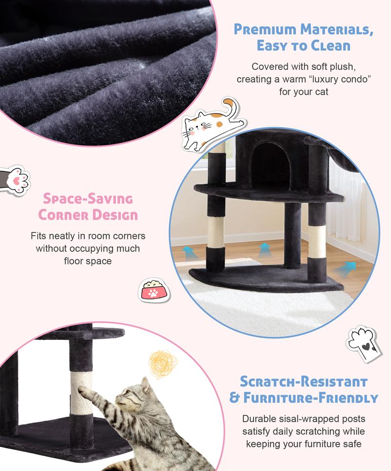 HOOMIC 73-Inch Fan-Shaped Corner Cat Tree, Space-Saving Multi-Level Tower with Cozy Condos, Perches, Baskets & Sisal Scratching Posts – Indoor Cat Activity Center