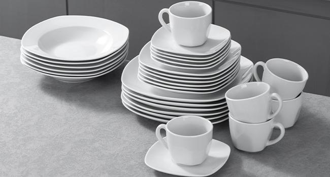MALACASA Porcelain Dinnerware Set, White Cutlery Dish Set for 6, Square Ceramic Dishware Sets, Chip and Scratch Resistant Plates and Bowls Sets, Cups and Saucers Tableware, Series ELISA