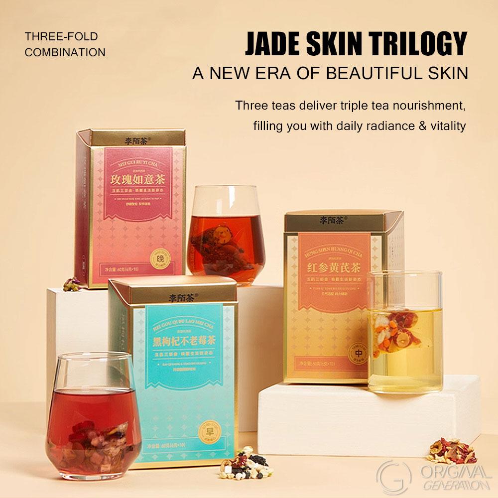 Young Tea Set 60g (6gx10pcs) Morning Afternoon Night:With Red Dates, Mulberry, Poria,,Coix Seed, Pear, Black Wolfberry Jasmine,Ophiopogon Japonicus Pear Red Ginseng Astragalus,Longan Double-petal red rose; Black wolfberry