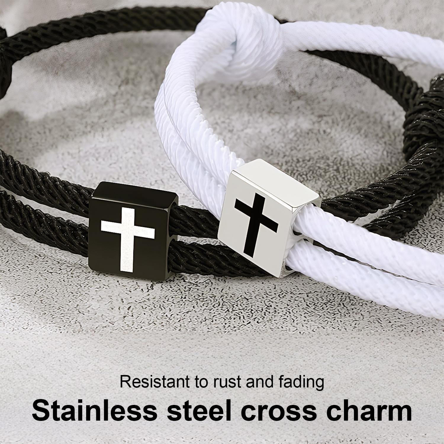 2pcs Cross Braided Rope Bracelets for Couples, Christmas Valentines Gifts, Fashionable Adjustable Bracelet for Men Women Teen Girls Fashion Jesus Bracelets Christian Baptism Gift