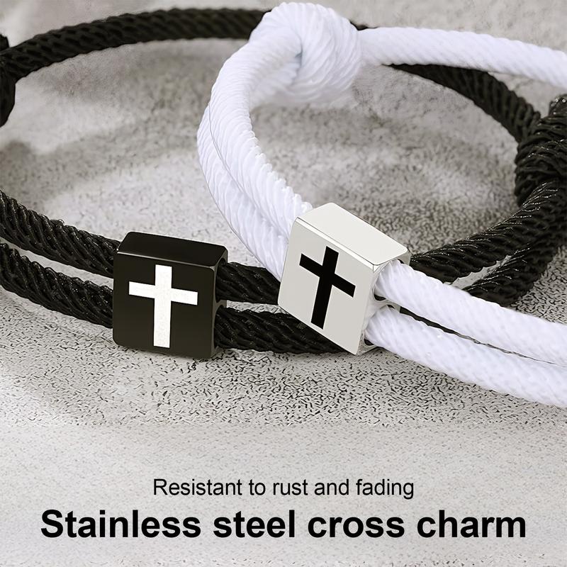 2pcs Cross Braided Rope Bracelets for Couples, Christmas Valentines Gifts, Fashionable Adjustable Bracelet for Men Women Teen Girls Fashion Jesus Bracelets Christian Baptism Gift