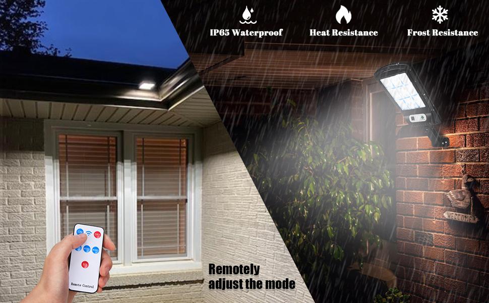 【Upgraded: Brighter】4 Sets Solar Powered LED Street Lights – Smart Remote & IP65 Motion Sensor – 3 Modes (Security/Dim/Highlight) for Pathways, Garages, Backyards & Front Yards – Heavy-Duty Waterproof Lighting Solution for Home & Outdoor Areas