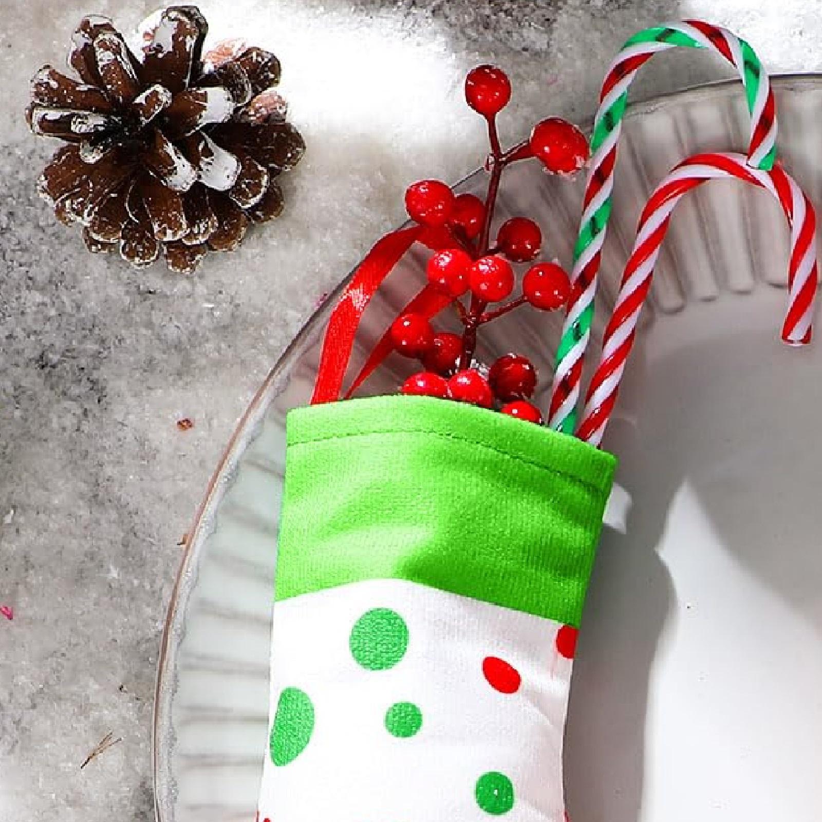 Christmas Clearance Sale Christmas Gifts 24 Pcs Mini Christmas Stockings 6" Cute Dot Red and Green Xmas Sock for Fireplace Hanging, Stockings Holiday Party Home Christmas Decor Christmas Stuffer Gift Idea for Family Friends Burr Basket Gift Xmas Present