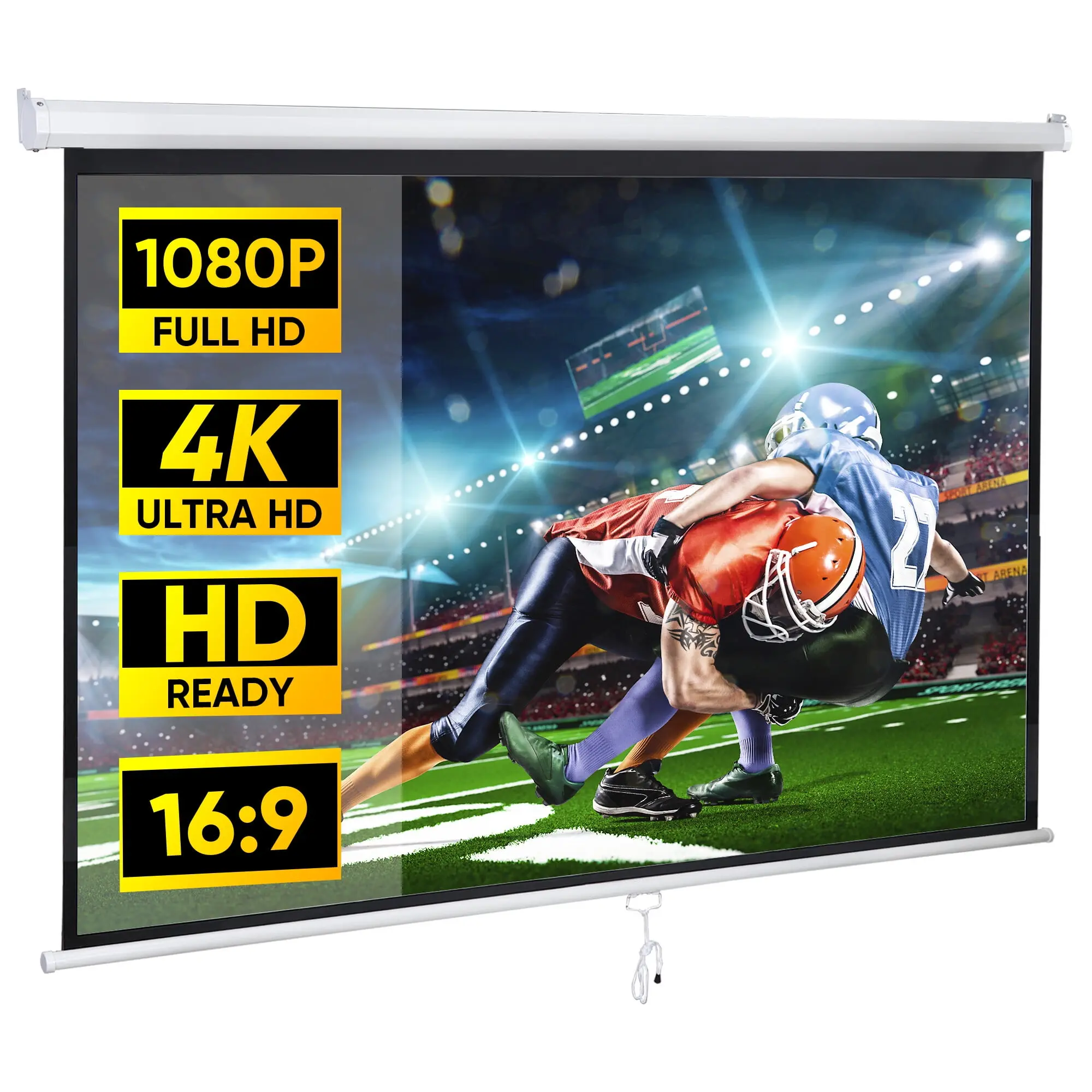 SEGAWE 80 inch Manual Pull Down Projecton Screen 16:9 HD 4K Projector Movies Screen for Home Theater Backyard, Game, Portable, Display Screen