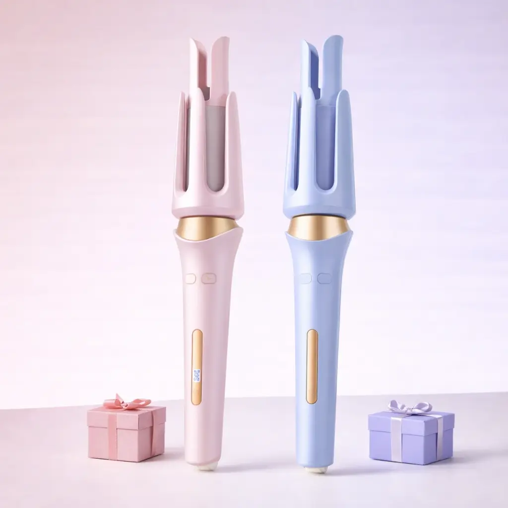 Elegant Hair Curler in Pink and Blue with Gold Accents for Stylish Hair Styling