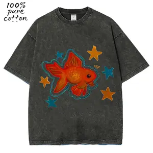 Vintage Goldfish Unisex Wash Tee Featuring Distressed Colorful Design Oversized Natural Animal Planet Inspired Streetwear