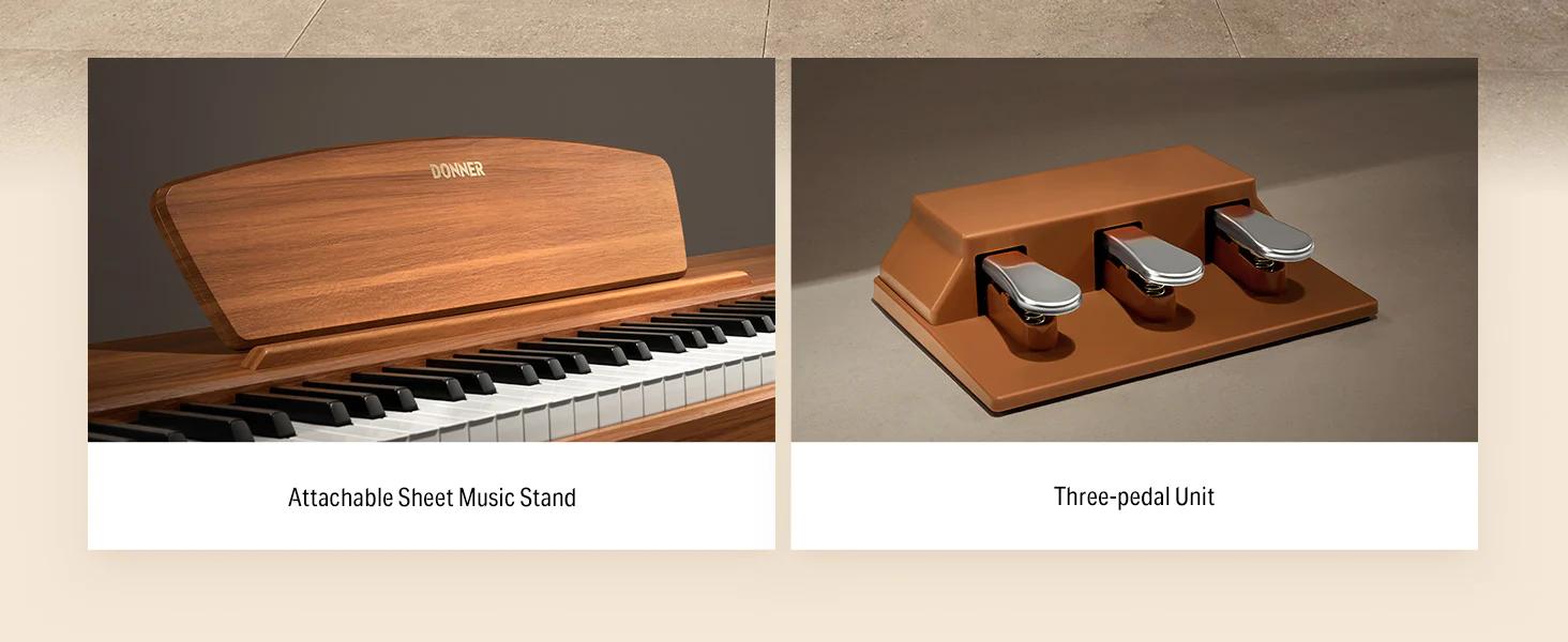 Donner DDP-80 Wooden Style 88 Key Weighted Digital Piano with Stand & 3 Pedal