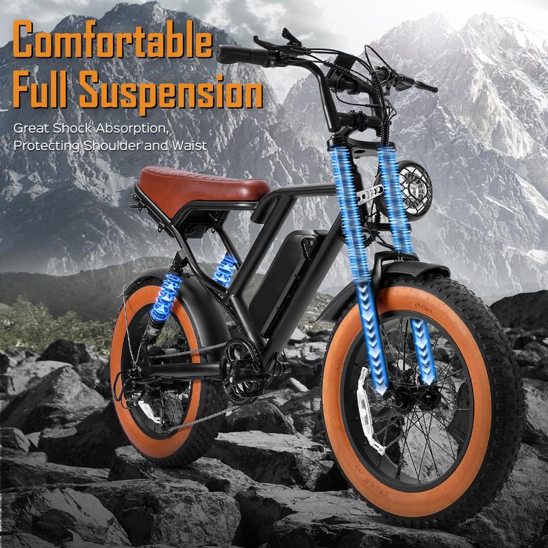 Smart Peak 1500W Ebike 48V 17.5Ah Removable Battery 31MPH 20" Fat Tire Dual Shock Absorber Adults Electric Bike for Mountains Snow Sand Road Folding High-Powered E-Bike electric  bicycles