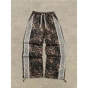 Men's Fashion Colorblock Leopard Print Drawstring Waist Joggers, Casual Loose Fit All-Season Knit Fabric Running Pants