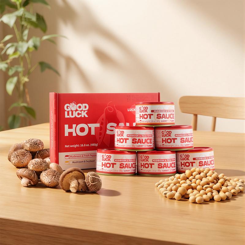 Low-calorie Healthy Salad Mushroom Chili Sauce Mixed Pack – 6 mini cans per box, with a delicious mushroom and soybean flavor. An amazing vegan choice, perfect for family meals and outdoor gatherings!