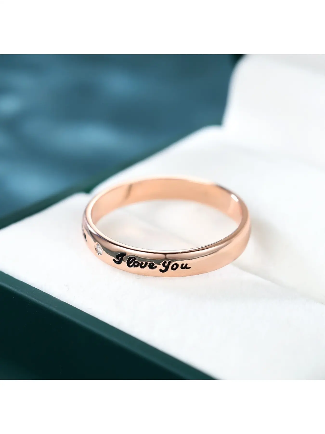 Minimalist Rose Gold Engraved I Love You Single Diamond Couple Rings Simple Personalized Romantic Proposal Wedding Engagement Band For Lovers Unique Hidden Message Confession Finger Ring Jewelry