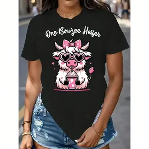 Cute highland cow animal print women's T-shirt, soft and breathable casual