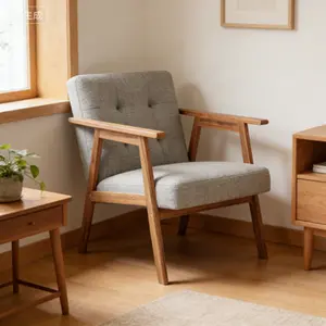 Solid wood sofa chair, leisure and relaxation chair, suitable for balcony, office, or home use; simple and stylish single sofa chair for receiving guests and business meetings.