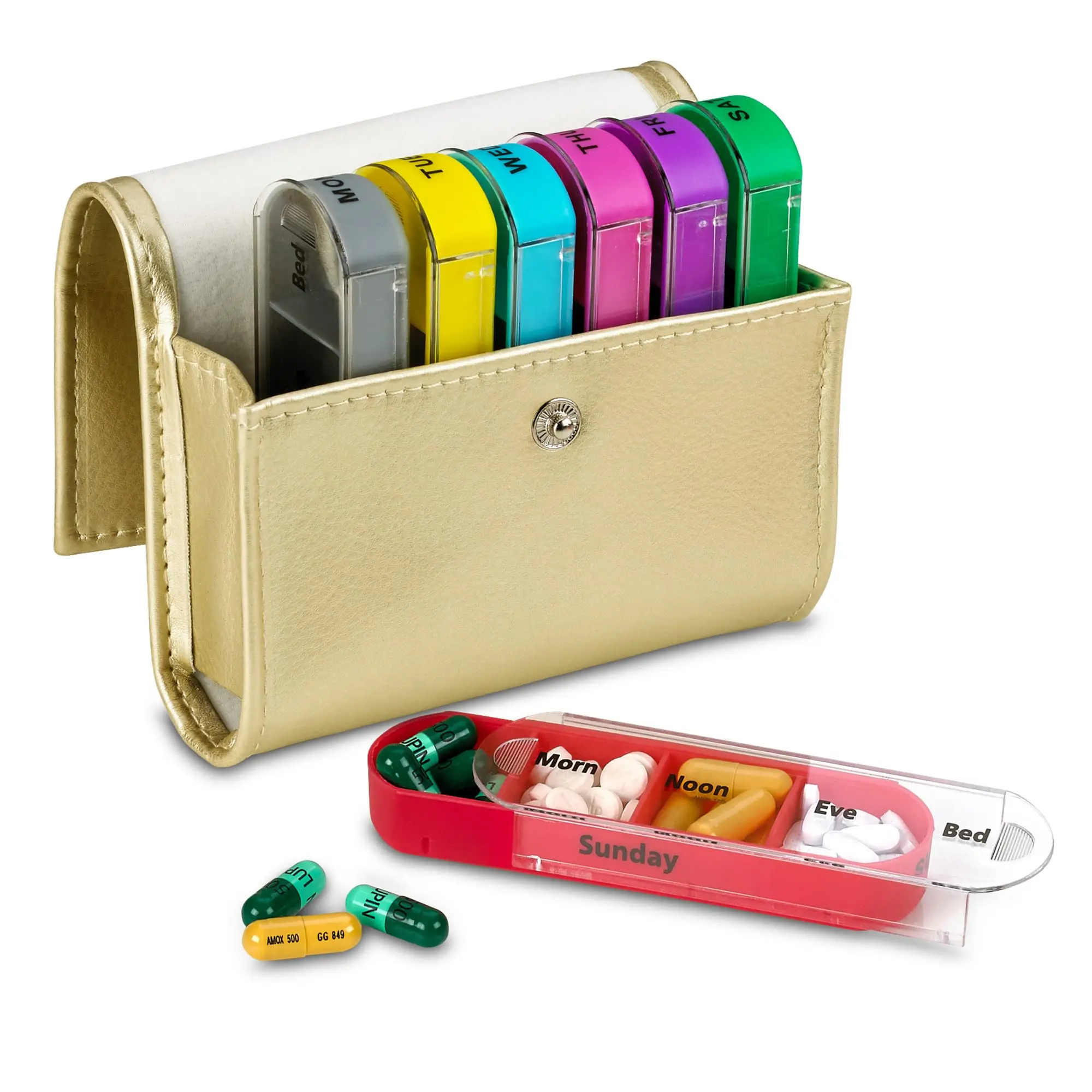 Weekly Travel Pill Organizer - Prescription and Medication Wallet Pill Box Reminder, Pill Container Dispenser Case, Vitamin Caddy Organizer, for 4 Times A Day, 7 Days a Week Healthcare Aid