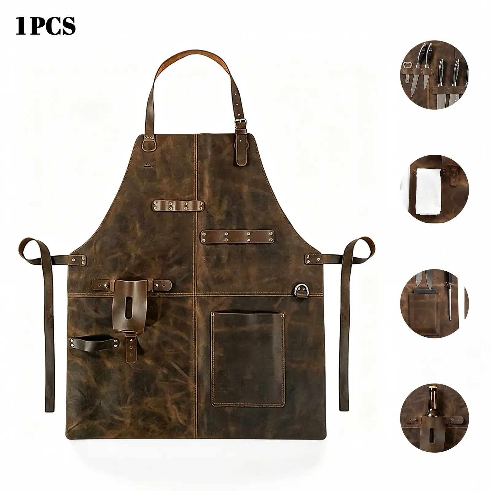 Leather Apron for Men and Women, Adjustable Work Apron with Tool Pockets, Ideal for BBQ, Cooking, Grilling, Kitchen, Repair, Workshop, Kitchen Aprons