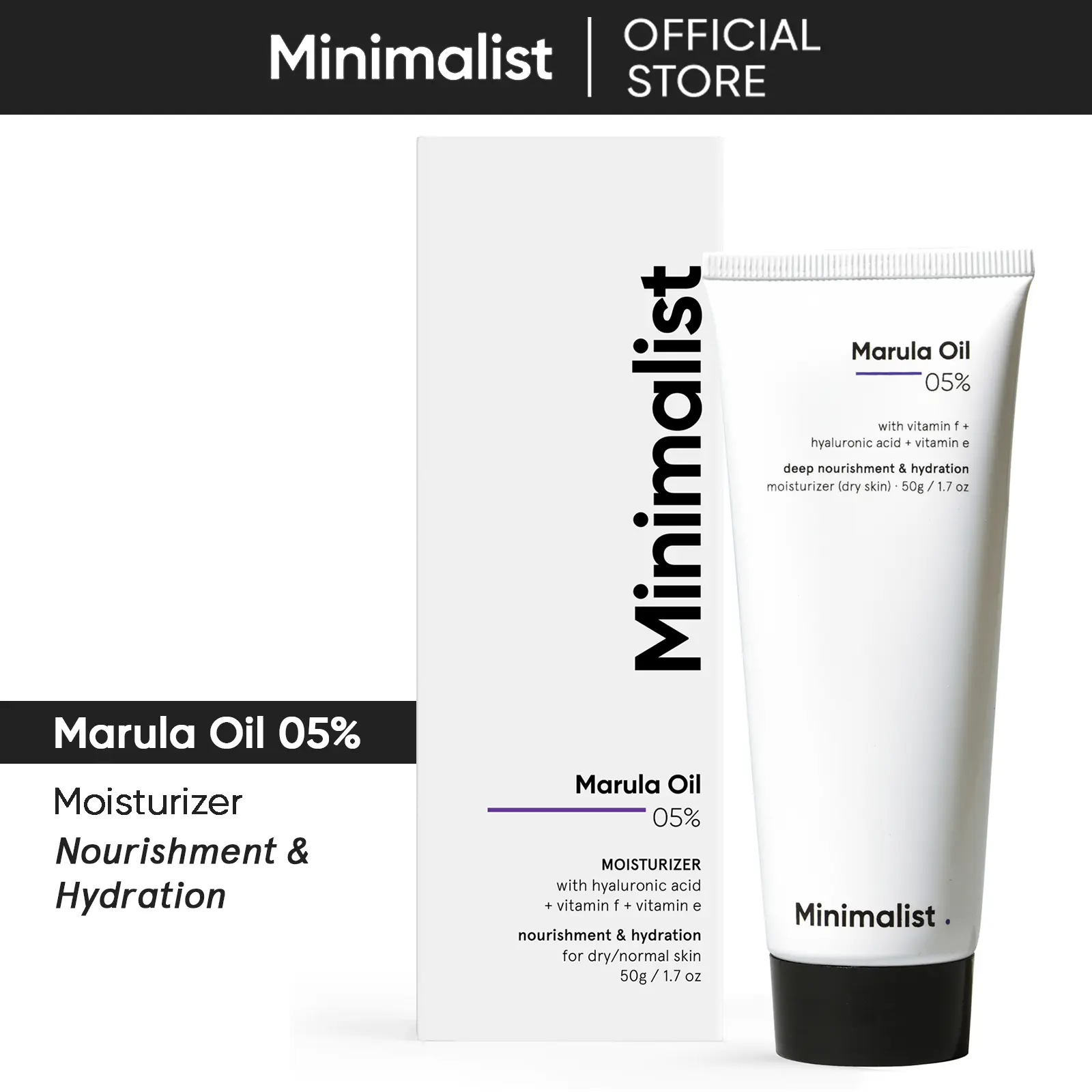 Minimalist Face Moisturizer For Dry Skin | 5% Marula Oil with  Hyaluronic Acid For Deep Nourishment & Hydration | For Men & Women | 1.7 Oz/50 gm