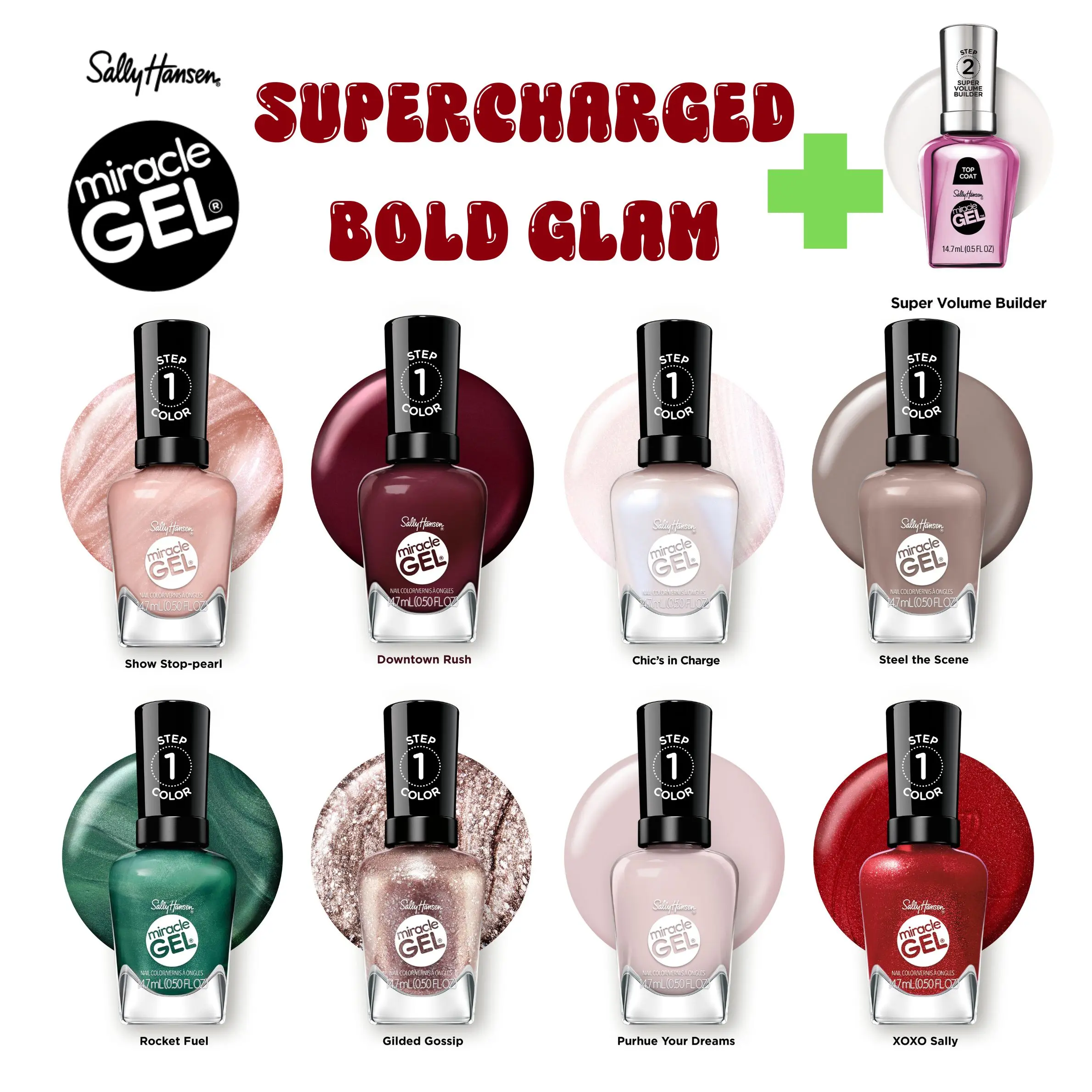 Sally Hansen Miracle Gel Supercharged Glam Nail Polish + Top Coat Duo Bundle
