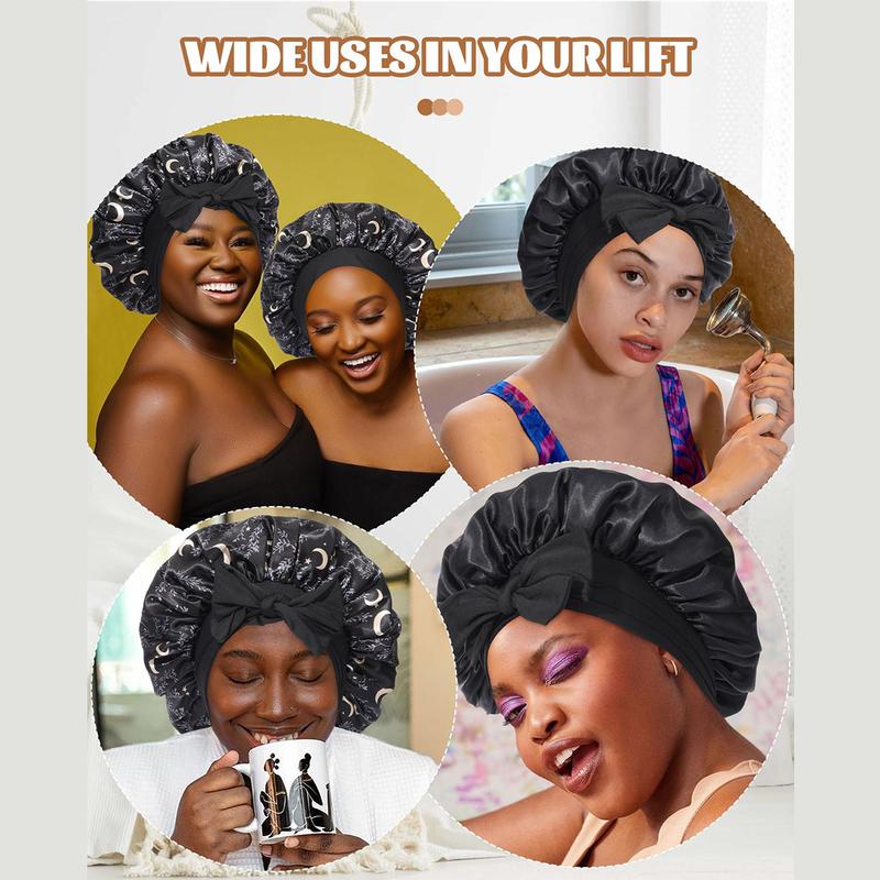 Double Layer Satin Bonnet Silk Like Texture for Sleeping Sleep Cap Hat Hair Bonnets with Elastic Tie Band for Curly Hair Nightcap Gifts for Women