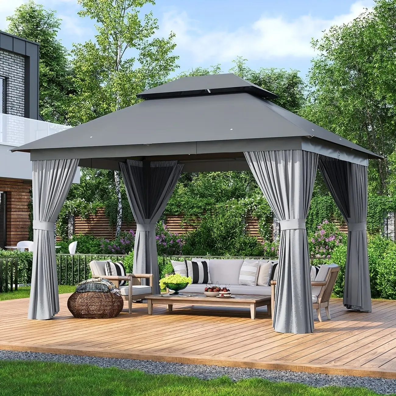 10'X12' Heavy-Duty Outdoor Gazebo with Double Roof, All-Weather Steel Pergola