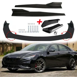 4Pcs Front Bumper Lip Chin Spoiler Splitter Diffuser Protector Air Dams Fit 66.9"-76.7'' Width Cars + 2Pcs Car Auto Rear Bumper Lip Diffuser + 2PCS Car Side Skirt Extension Rocker Panel Body Kit,Glossy Black Round Corner