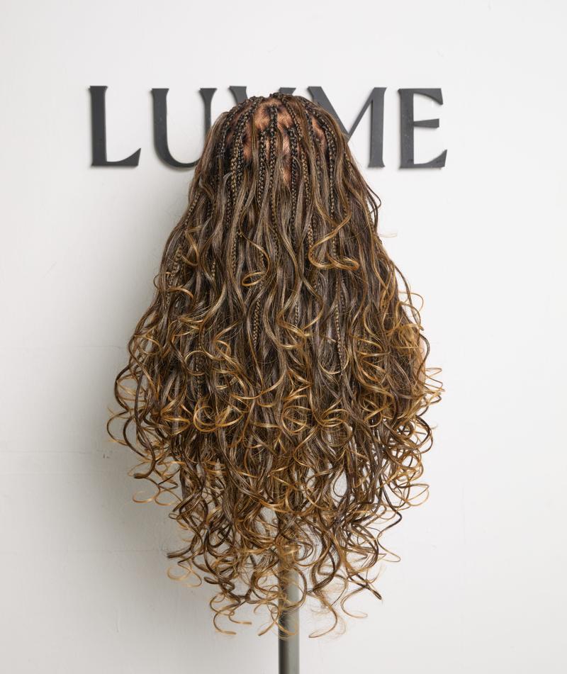 Luvme Full Lace French Curl Boho Braided Wig Knotless 26 inches HD lace Pre-Bleached Natural Hairline Pre-cut Lace
