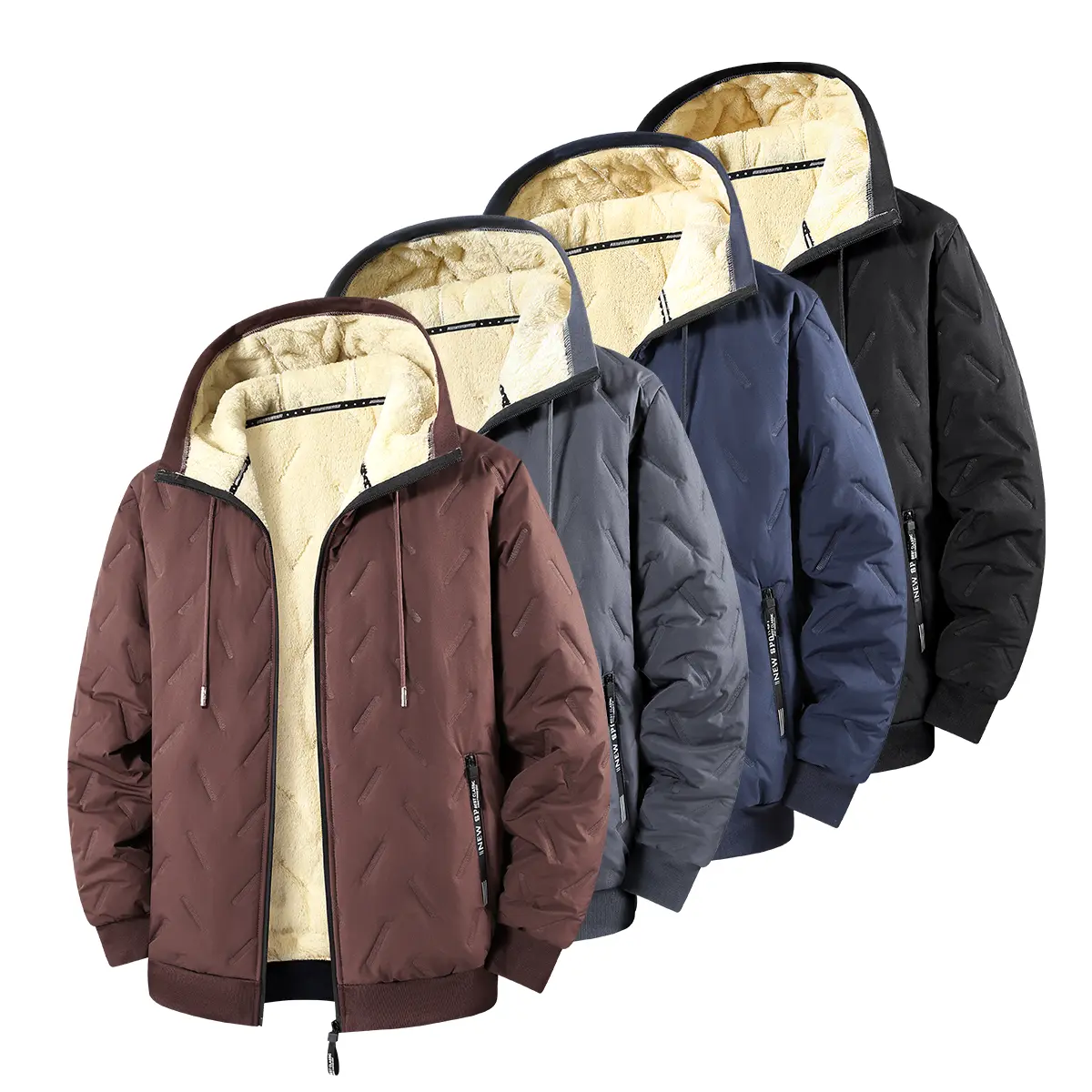 Men’s Thick Fleece Cotton-Polyester Foldable Hooded Coat - Long-Sleeve, Fitted, Minimalist, Pull-On Winter Outerwear with Pockets, Casual Fleece Jacket