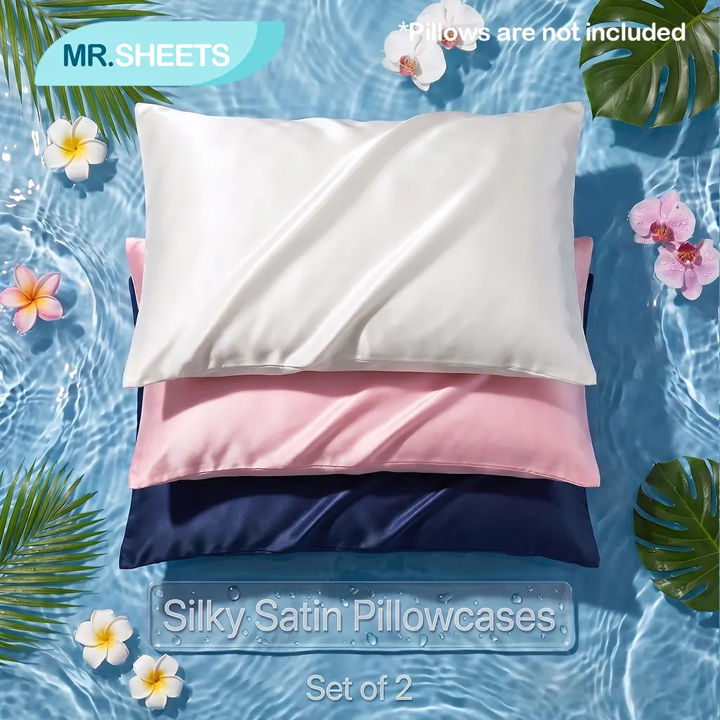 NTBAY 2-Piece Rectangular Luxury Satin Pillowcases, Ultra-Soft Microfiber Envelope Closure Covers, Skin-Friendly Frictionless Anti-Frizz for Hair & Skin, Cooling Wrinkle-Resistant All-Seasons California King Bedding Essentials, Silky Bedding