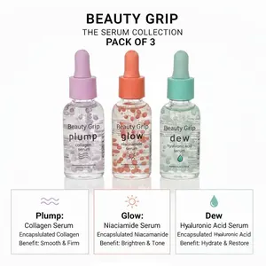 Facial Serum Set Pack of 3 – Plump Collagen Serum, Glow Niacinamide Serum & Dew Hyaluronic Acid Serum (30ml Each)