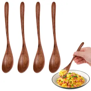 Burlywood Wood Coffee Spoon 4 Pcs Scoop for Espresso Tea Long Spoon for Stirring Wooden Scoop Set for Home Kitchen Coffee Bar Use