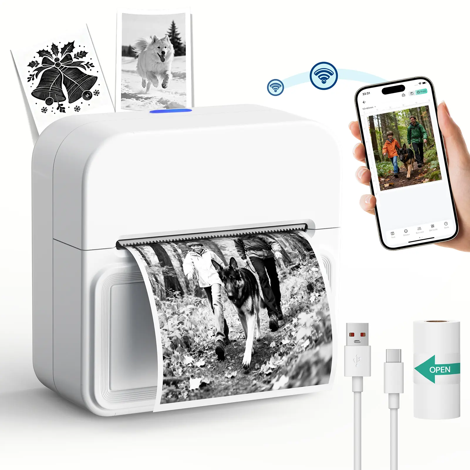 Pocket-Sized Mini Printer Mini Label Maker Machine Sticker Printer Y2C - 2 Inch Portable Bluetooth Thermal Printer, Inkless Pocket Printer for Study Notes, Photos, Lists, Memos, Journals, Gifts (Sticker Paper Included)