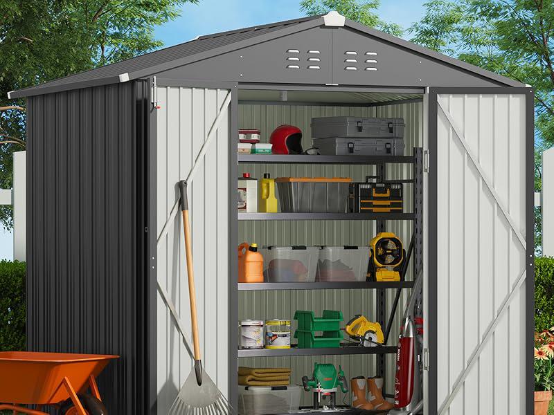 【2 Packages Shipping】Gizoon Outdoor Storage Shed 8 x 6 FT, Galvanized Metal Garden Shed with Double Lockable Doors, Outdoor Storage Clearance for Backyard Patio Lawn-Dark Grey 【2 Packages Shipping】Gizoon Outdoor Storage Shed 8 x 6 FT, Galvanized Metal Garden Shed with Double Lockable Doors, Outdoor Storage Clearance for Backyard Patio Lawn-Dark Grey
