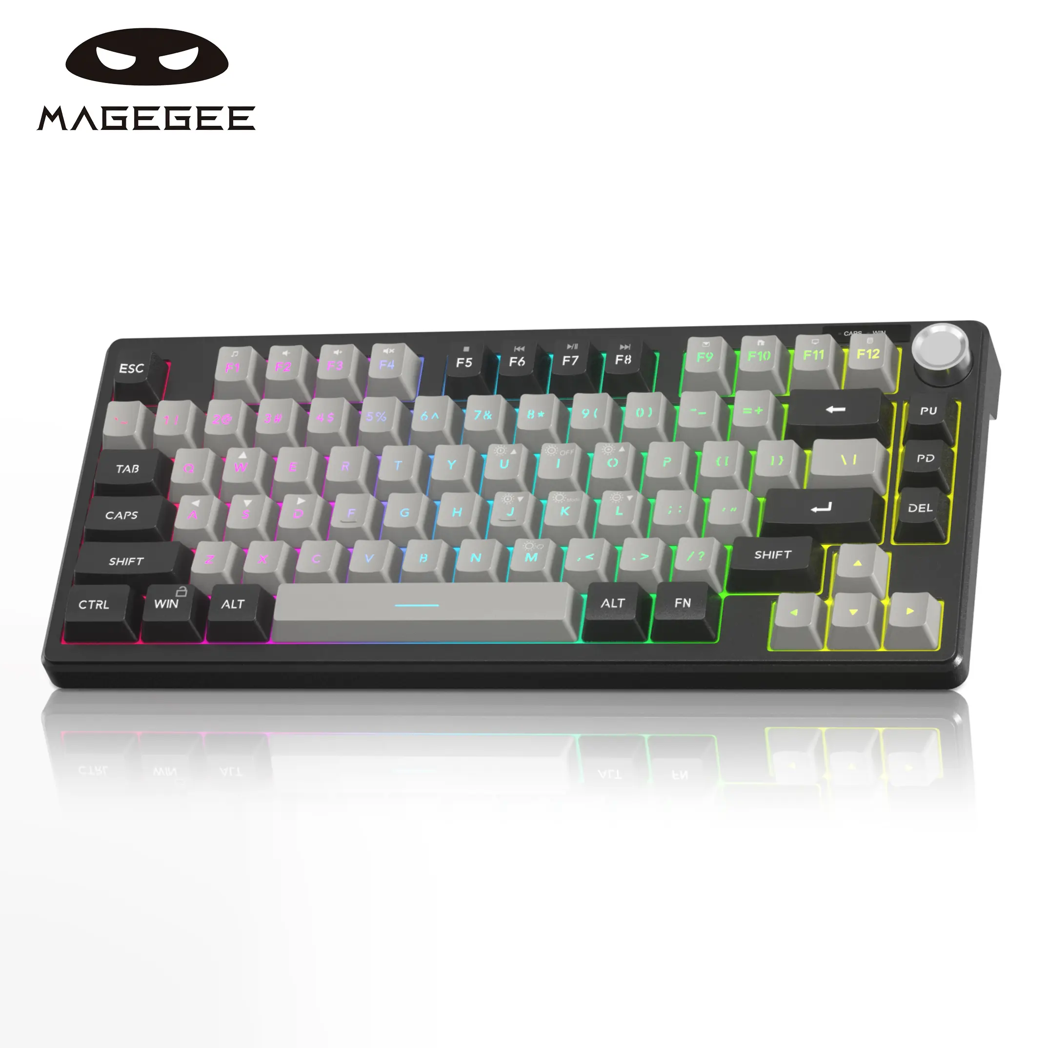 MageGee TS75 Membrane 60% Ultra-Compact 75-Key Gaming Keyboard with Backlit LEDs, Knob Volume Control, RGB Lighting, IPX4 Splash-Safe Play, Easy Clean After Splashes, Multi-Device PC Gaming Setup Accessory for Gamers, Business Travel Use