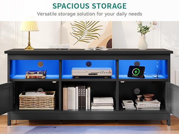 YITAHOME Farmhouse TV Stand for TVs Up to 65 Inch, Modern Entertainment Centre with Power Outlet, TV Shelf with Storage Cabinet, Television Stands for Living Room, Media Console, 59"