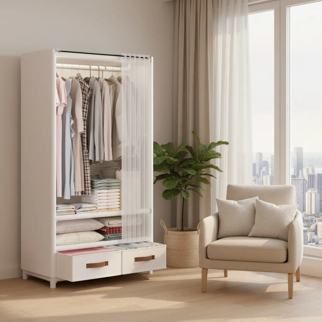 27.5-in White Closet Wardrobe Cabinet - Heavy-Duty Home Organizer Storage Unit with 2 Drawers, Hanging Rod, 2 Shelves, Modern Portable Armoire for Bedrooms, Apartments