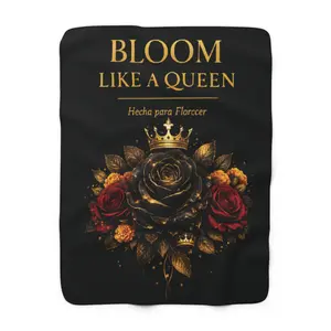 Bloom Like a Queen Sherpa Fleece Blanket | Floral Crown Rose Design