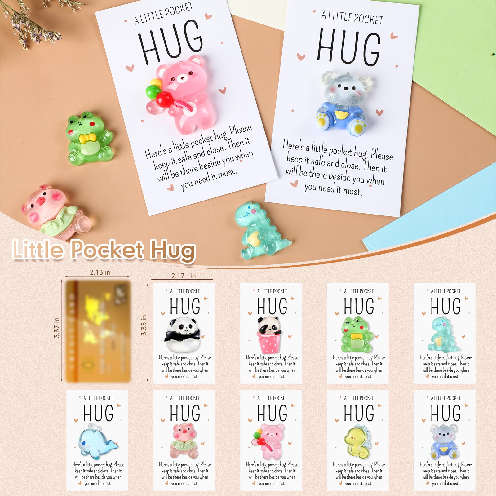 9/20/50 Pcs Pocket Hug for Easter Basket Stuffers Mini Resin Animals with Card Easter Party Gifts for Students Friends Easter Exchange Gift Employee Appreciation Gift Inspirational Gifts for Family Colleagues Thanksgiving Day Gift