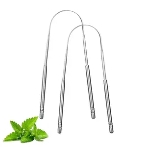 Stainless Steel Tongue Scraper Set for Adults, Reusable Metal Tongue Cleaners for Daily Oral Care (2 Pack)