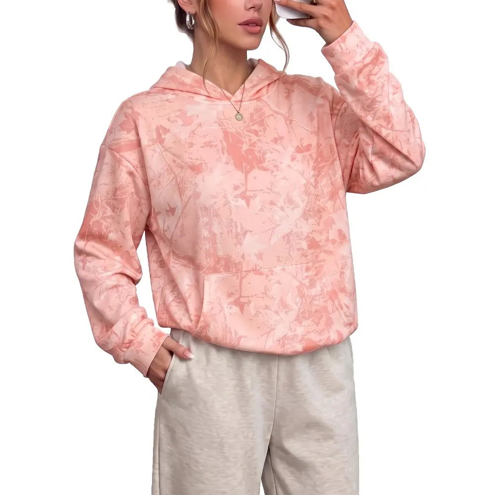 Dokotoo Hoodies for Women Long Sleeve Maple Leaf Fleece Camo Hoodie Oversized Camouflage Casual Sweatshirt Hooded Tops