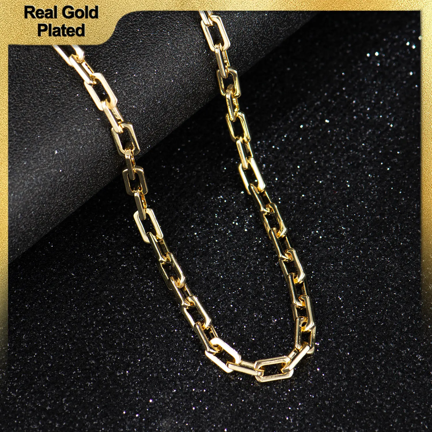 Holylegend 14k Real Gold-Plated Elegant Layered Gold Paperclip Chain Men 4mm Wide 24 Inch Minimalist Rectangular Link Jewelry,Celebrate Freedom In Style