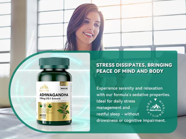 Ashwagandha Supplements with 150 mg of Extract(1500mg Herbs) for Energy Support Occasional Sleeplessness, Organic Ashwagandha Capsules for Men & Women Ashwagandha Supplements with 150 mg of Extract(1500mg Herbs) for Energy Support Occasional Sleeplessness, Organic Ashwagandha Capsules for Men & Women